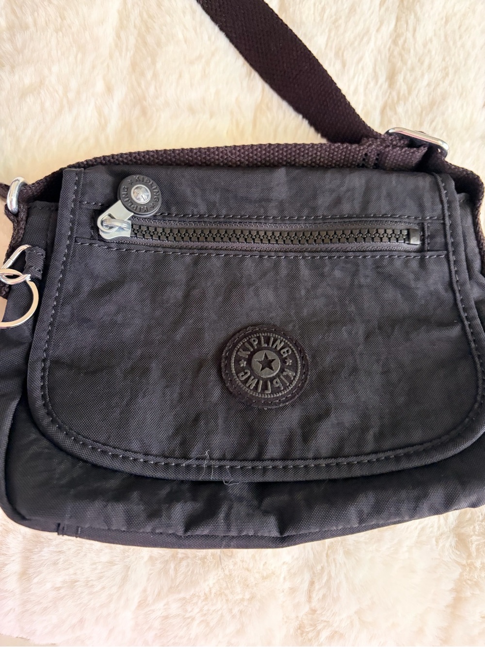 Kipling Small Black Nylon Crossbody with Front Zip